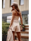 Short shorts with a belt, eco leather, light beige 5930 - Online store - Boutique